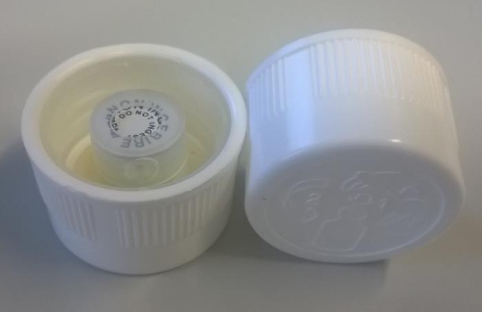 Desiccant cap childproof CRC PP ø 28 + container santoprene with brown silica gel 0,6-1,5 gr